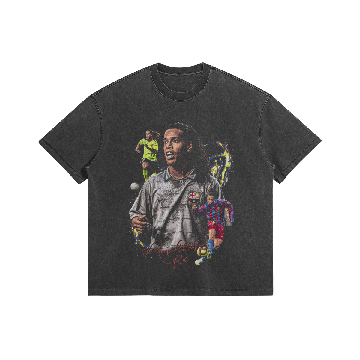 Ronaldinho R10 T-Shirt in Faded Graphite - Front View
